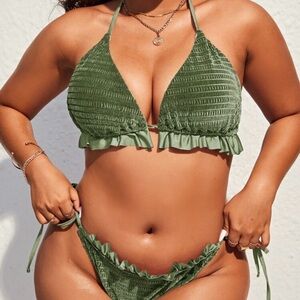SHEIN Olive Ruffle Bikini Set